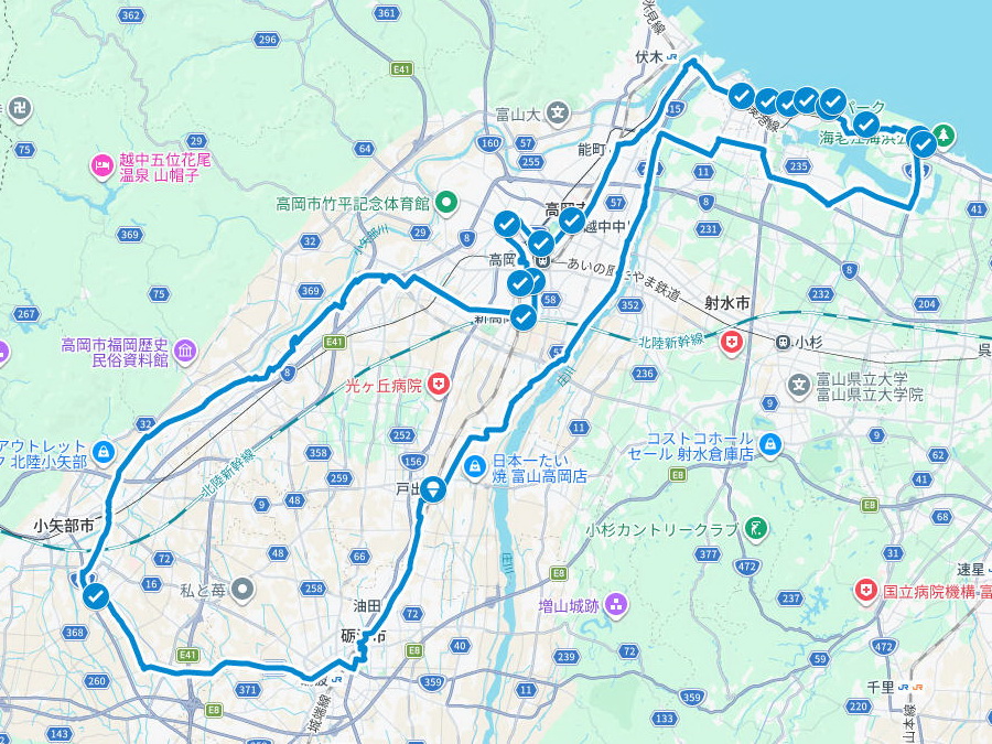 スタンプラリー高岡新湊ライド2026 コース図(GoogleMap)