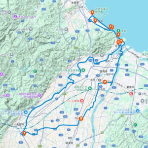 小矢部高岡雨晴ご飯大盛りライド コース図(GoogleMap)